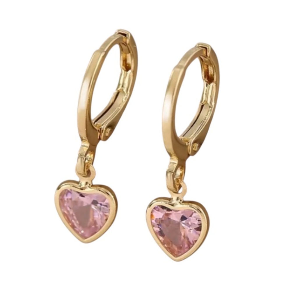 14k Gold Plated Zircon Heart Drop Huggies